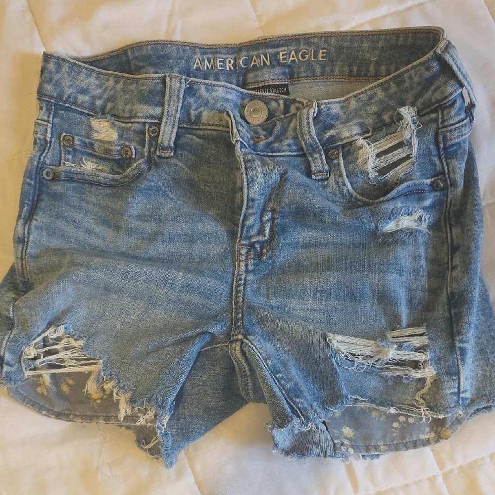 American Eagle Outfitters Light Blue Distressed Denim Cutoff Shorts